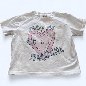 Mustard Yard Press “Meet Me at Midnight” Printed Cropped Baby Tee Shirt